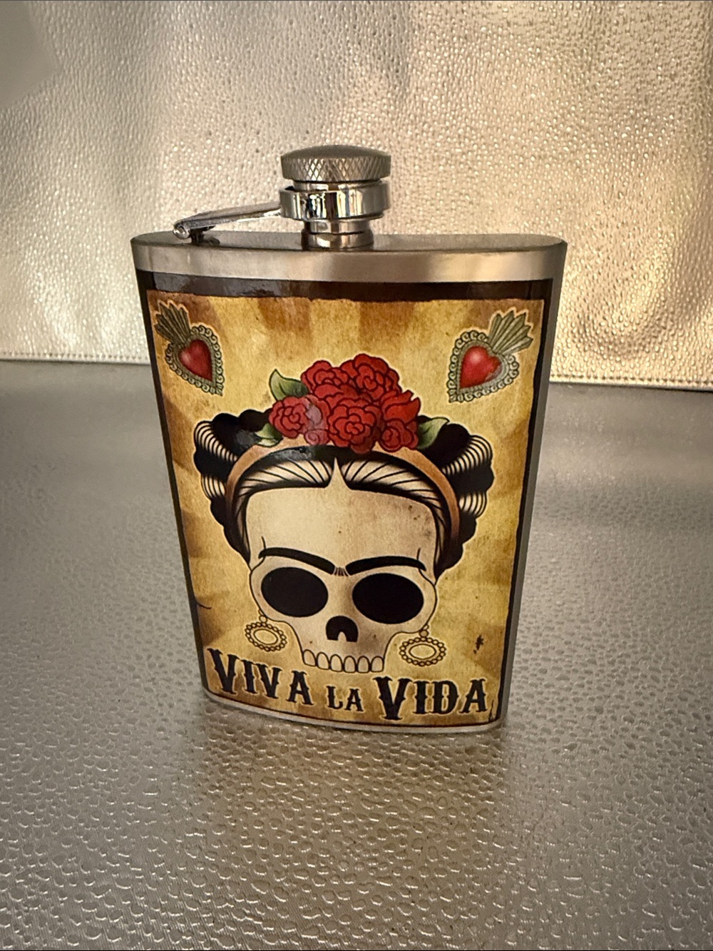 Vida La Vida Stainless Steel Hip Flask designed for Day of the Dead